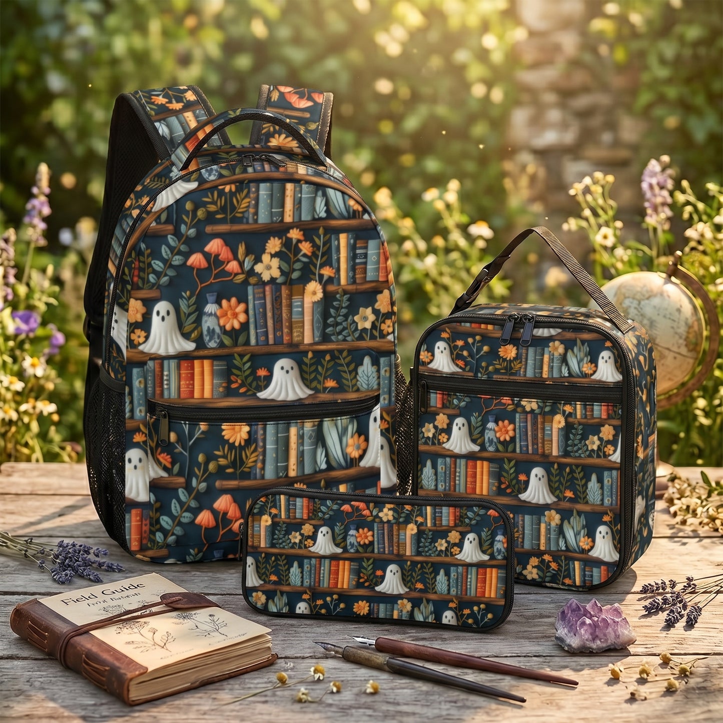 Cute Ghosties and Books Backpack School Set