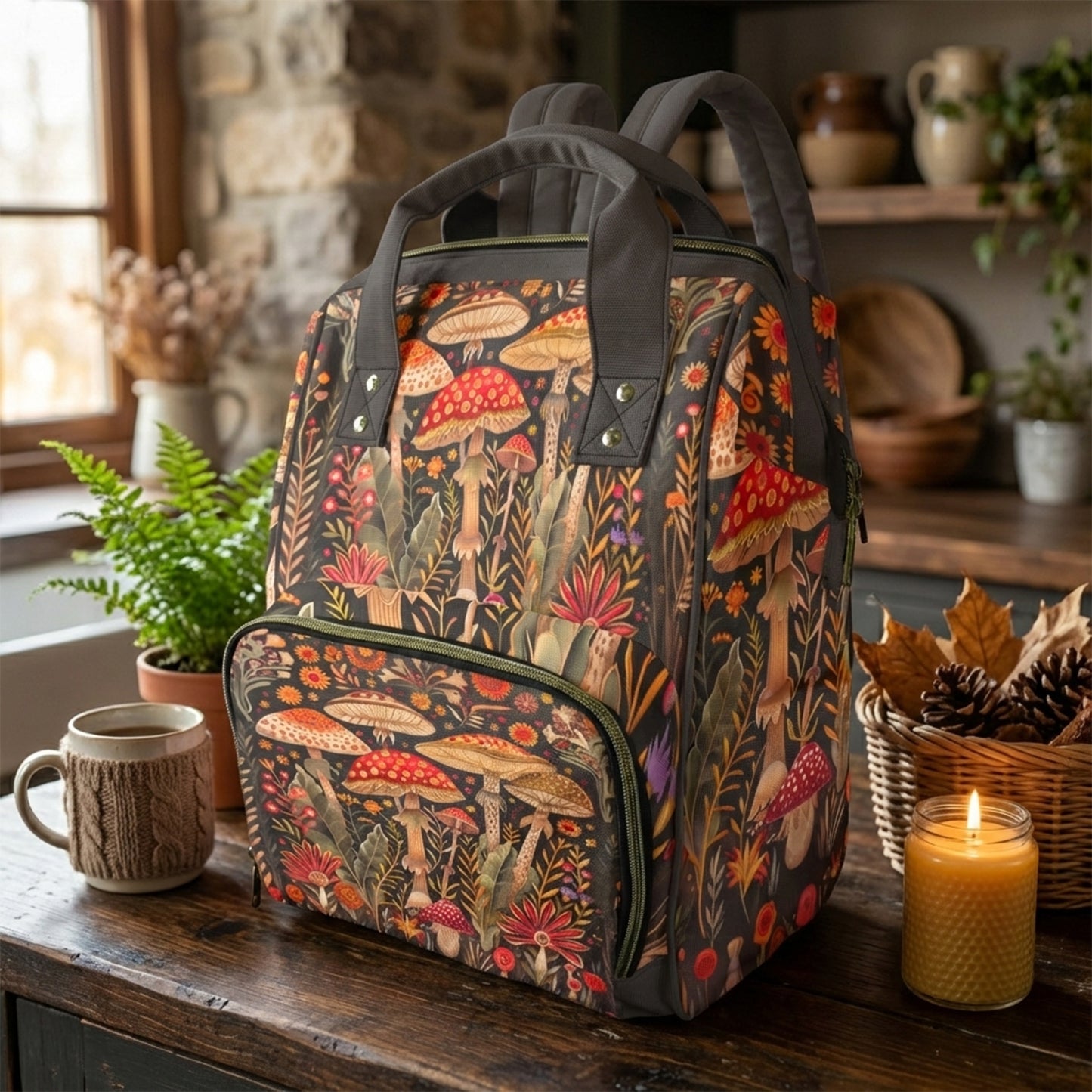 Boho Mushrooms Diaper Backpack