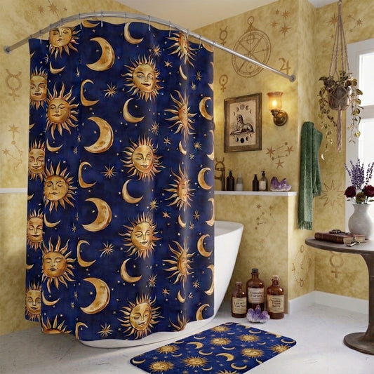 Retro 90s Whimsigoth Celestial Shower Curtain & Bath Mat Set