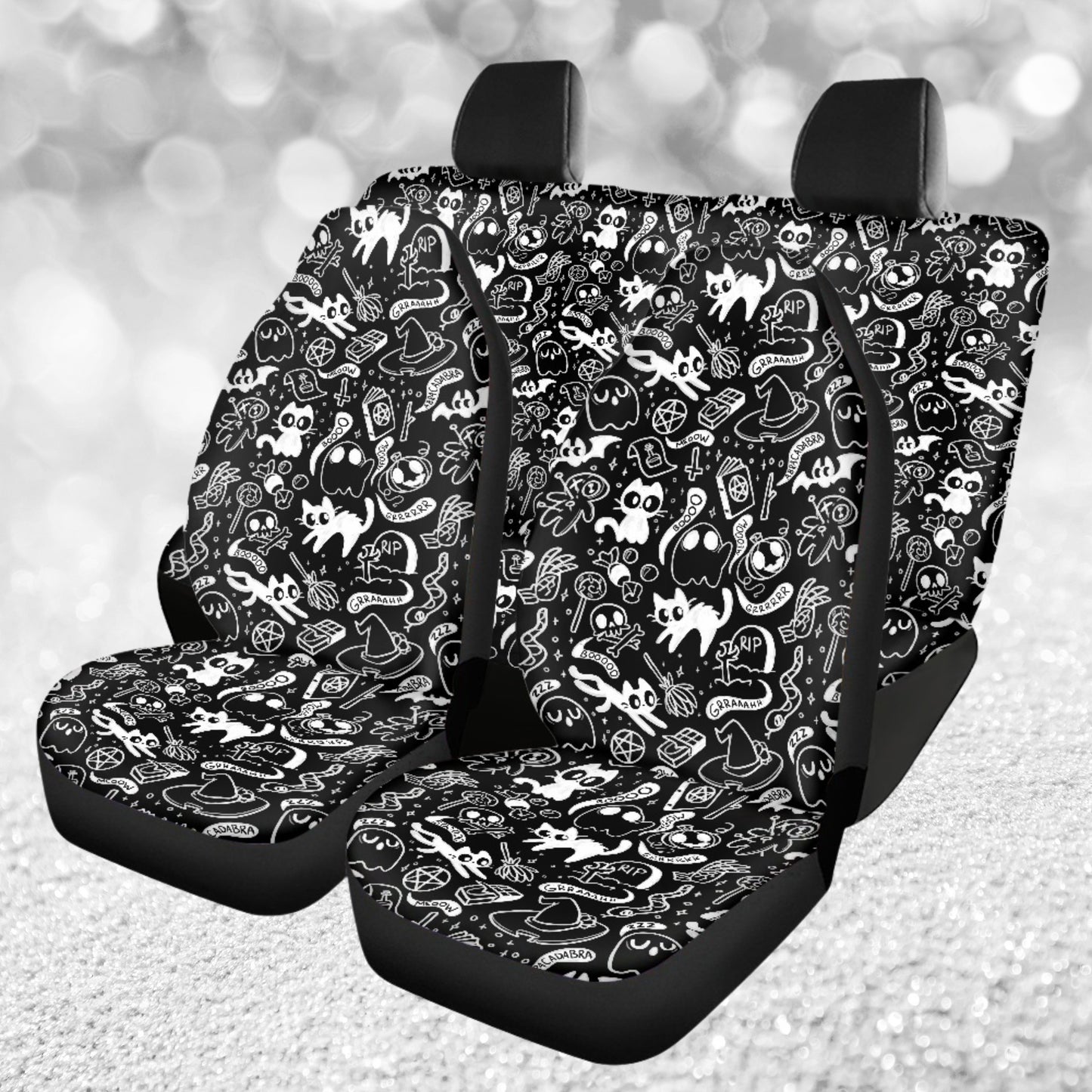 Black & White Spooky Cute Car Seat Covers