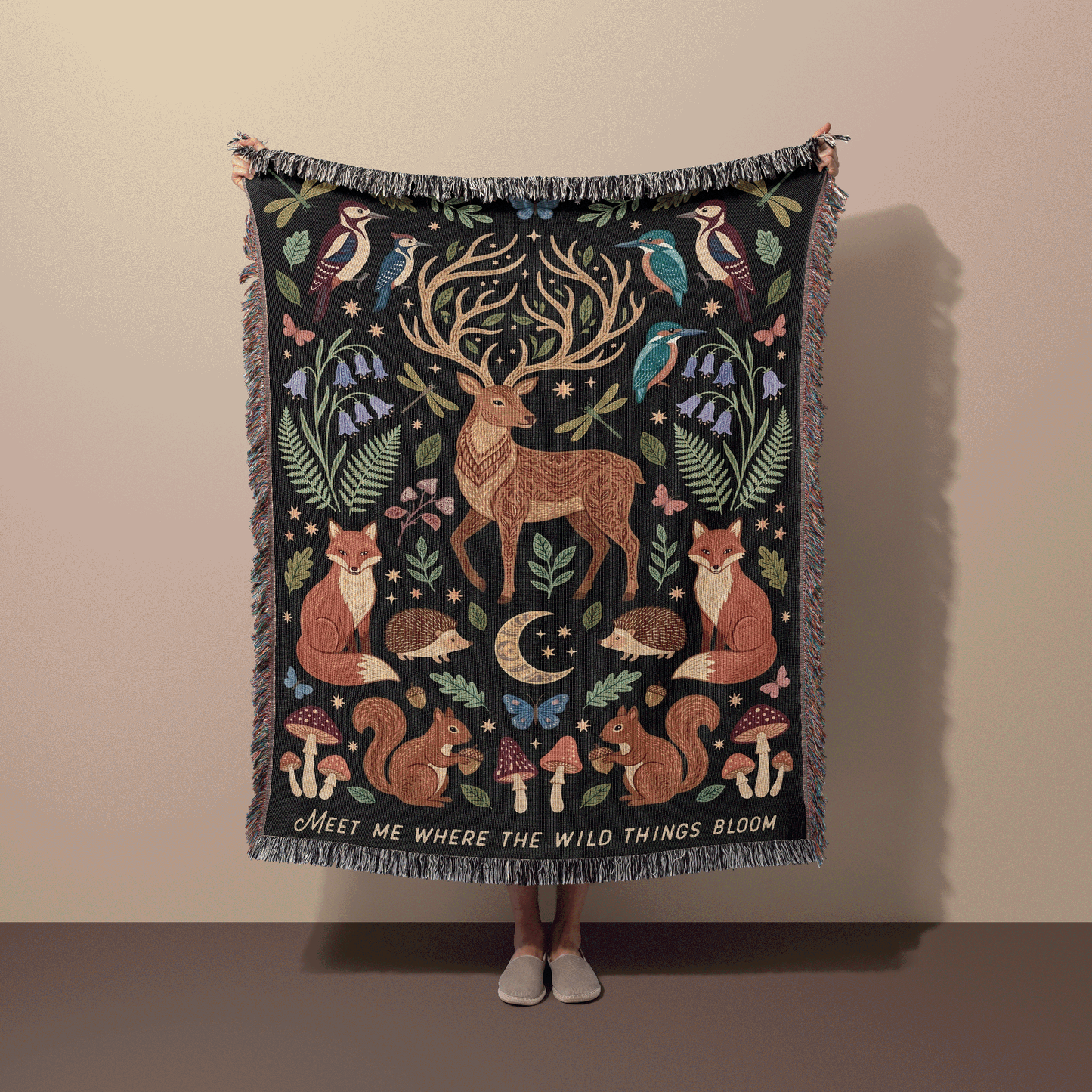 Woodland Animals Woven Blanket